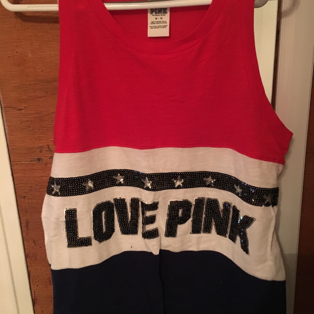 Red white and Blue love pink tank top